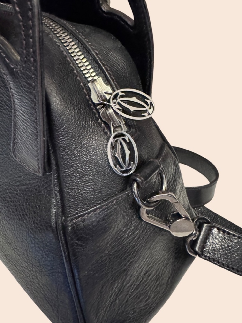 Cartier Black Leather Bag Embossed Logo - Picture 3 of 16
